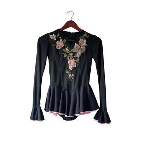 Vintage 70s figure skating hand painted one piece long sleeve size xs
